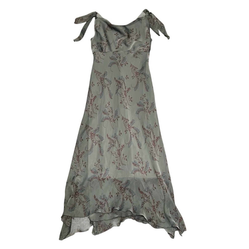 Vintage Jonathan Martin Gray Floral Shoulder Tie Maxi Dress Size 8 - Picture 1 of 7